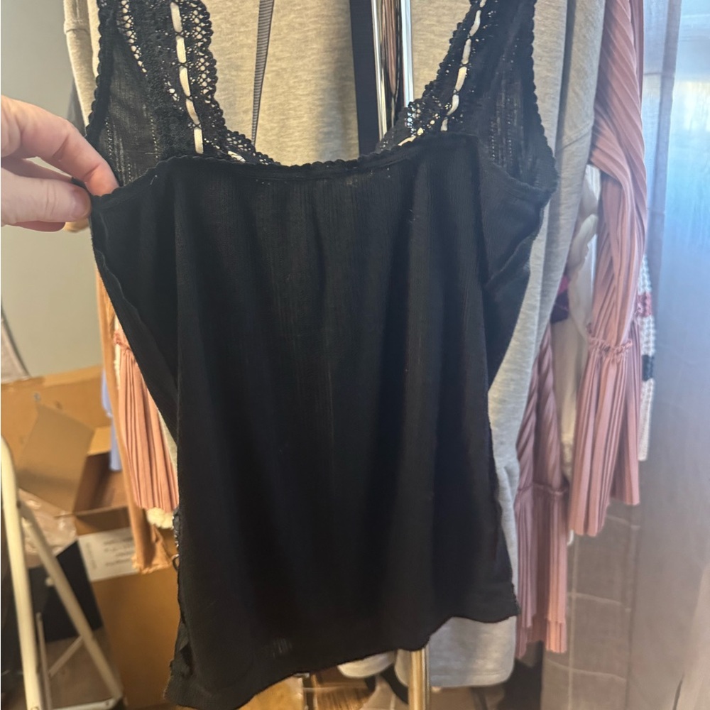 Free People Only You Pointelle Tank Top in Black NWOT Retail $38. size Small - Picture 4 of 4